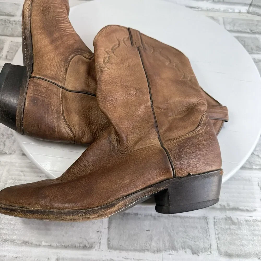 Abilene Vintage Men’s Size 9 D Brown Leather Distressed Cowboy Western Boots